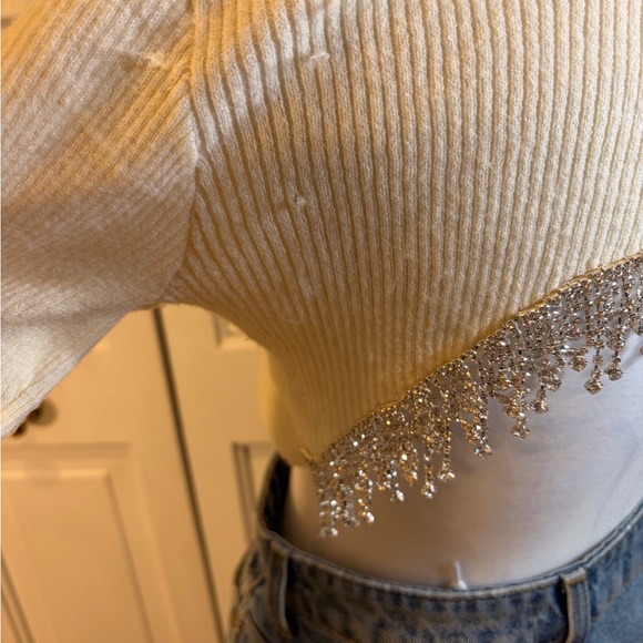 Zara Cream Crop Sweater with Silver Beading - Picture 7 of 7
